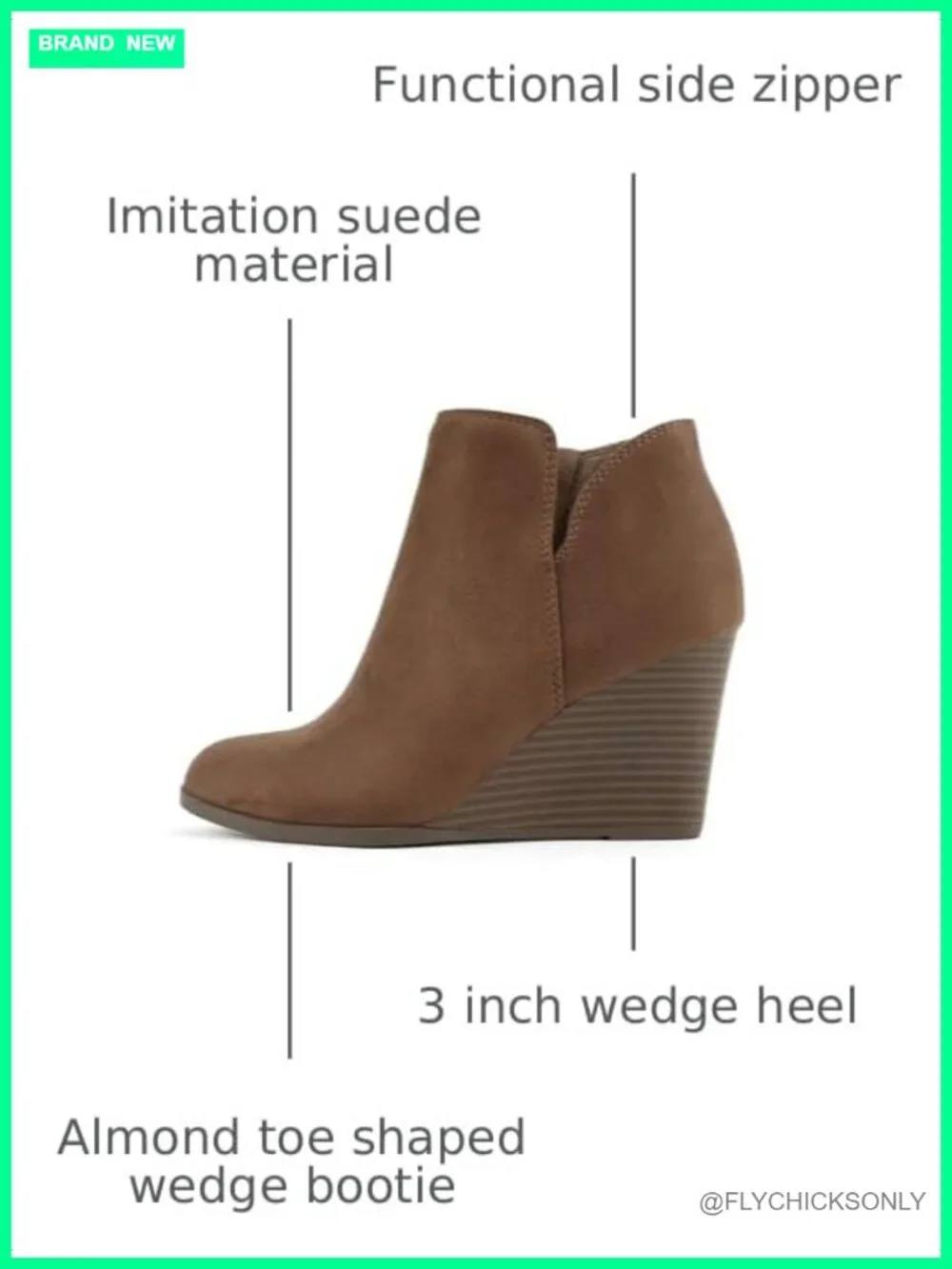 Imitation Suede Ankle Bootie Split Shaft Stacked Wedge Heel